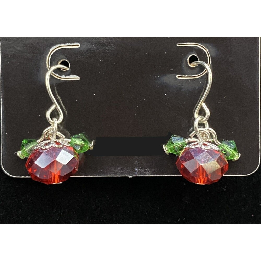 Handmade Pumpkin Style Orange & Green Crystal Bead Earrings by Neanie-Bot